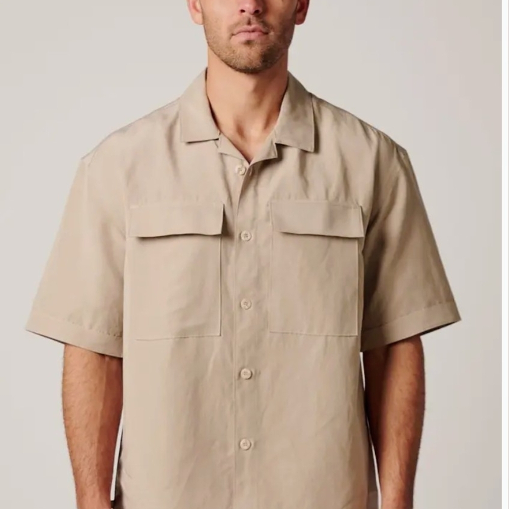 Alfani Beige Short Sleeve Shirt